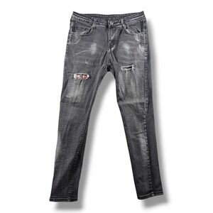 Reserve Mountain Trial Mens Grey Distressed Slim Jeans Size 31 Union Jack Patch